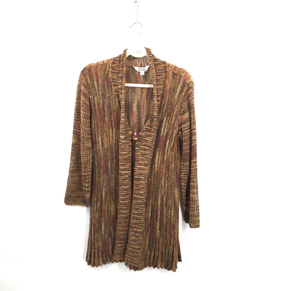 Krazy Kat metallic Knit Cardigan sweater boho lagenlook fairycore crunchy M